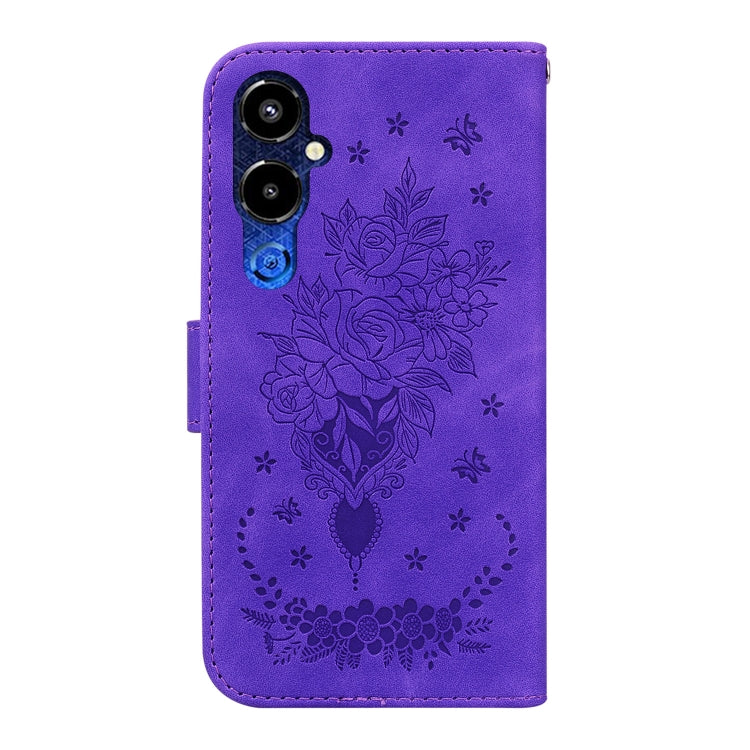 For Tecno Pova 4 Pro Butterfly Rose Embossed Leather Phone Case