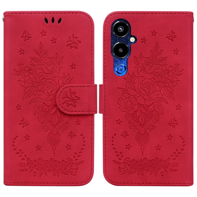For Tecno Pova 4 Pro Butterfly Rose Embossed Leather Phone Case