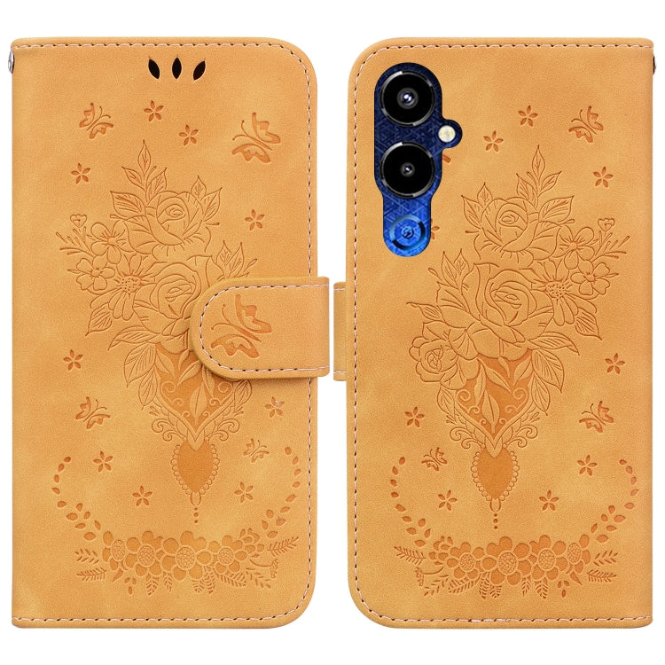 For Tecno Pova 4 Pro Butterfly Rose Embossed Leather Phone Case