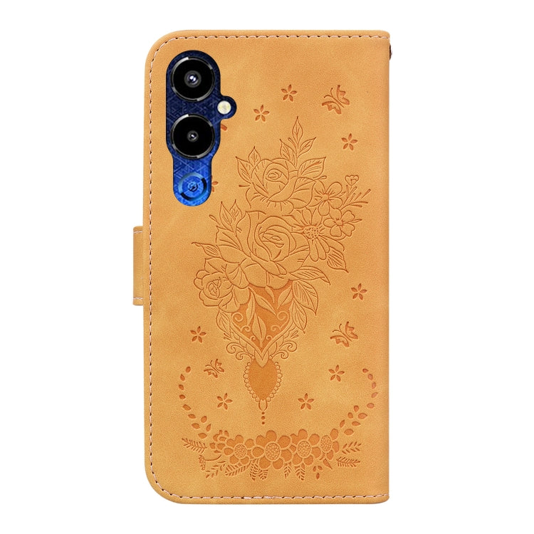 For Tecno Pova 4 Pro Butterfly Rose Embossed Leather Phone Case