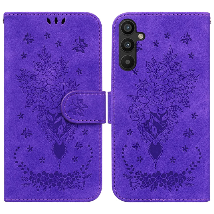 For Samsung Galaxy A34 5G Butterfly Rose Embossed Leather Phone Case