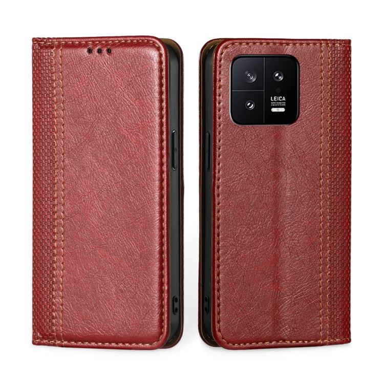 For Xiaomi 13 Grid Texture Magnetic Flip Leather Phone Case