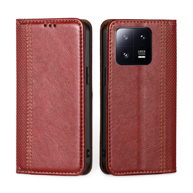 For Xiaomi 13 Pro Grid Texture Magnetic Flip Leather Phone Case