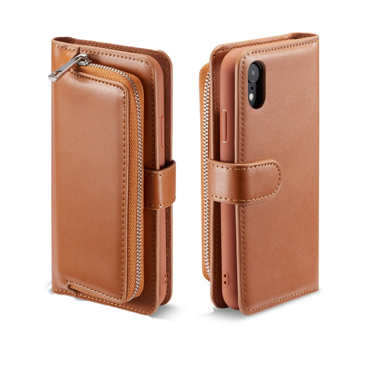 For iPhone XR Plain Texture Zipper Horizontal Flip Leather Case with Card Slots & Wallet Function
