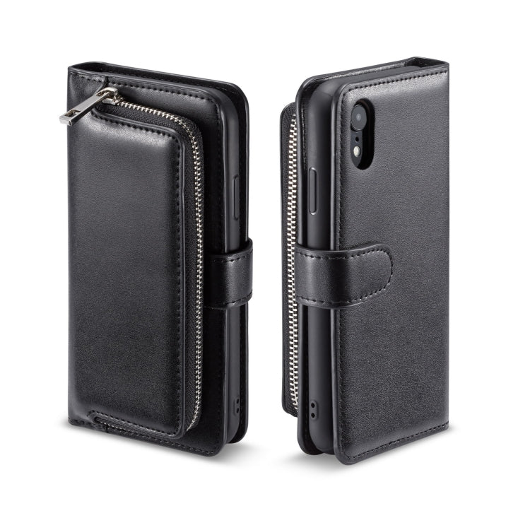 For iPhone XR Plain Texture Zipper Horizontal Flip Leather Case with Card Slots & Wallet Function