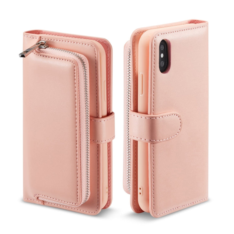For iPhone XS Max Plain Texture Zipper Horizontal Flip Leather Case with Card Slots & Wallet Function