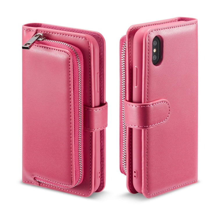 For iPhone XS Max Plain Texture Zipper Horizontal Flip Leather Case with Card Slots & Wallet Function