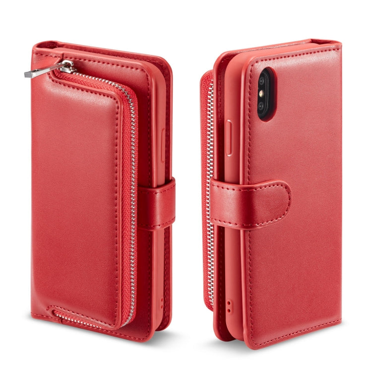 For iPhone XS Max Plain Texture Zipper Horizontal Flip Leather Case with Card Slots & Wallet Function