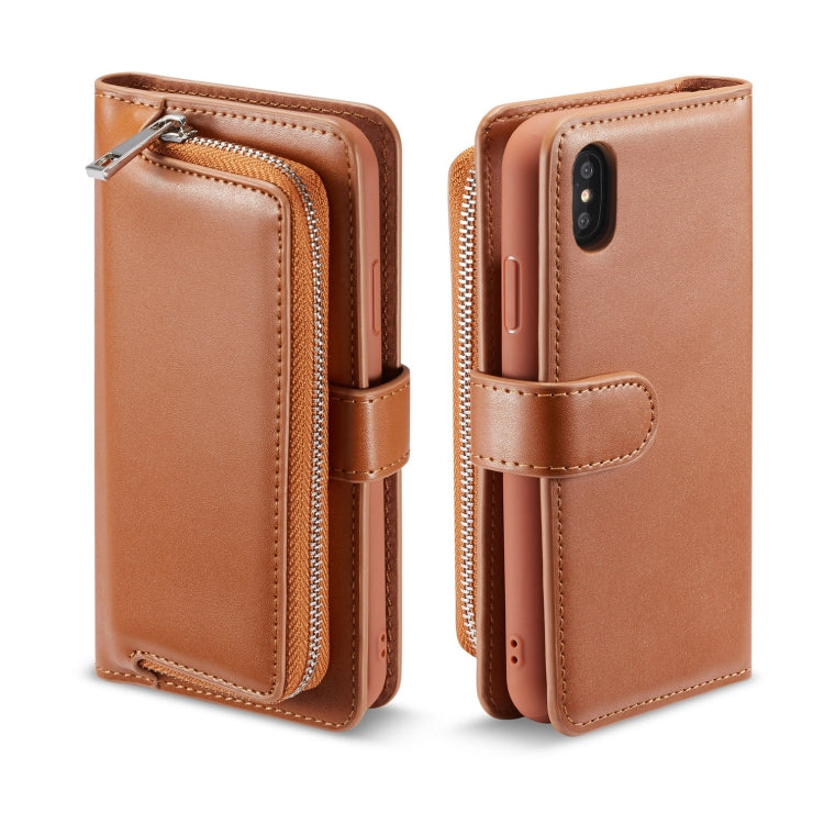 For iPhone XS Max Plain Texture Zipper Horizontal Flip Leather Case with Card Slots & Wallet Function