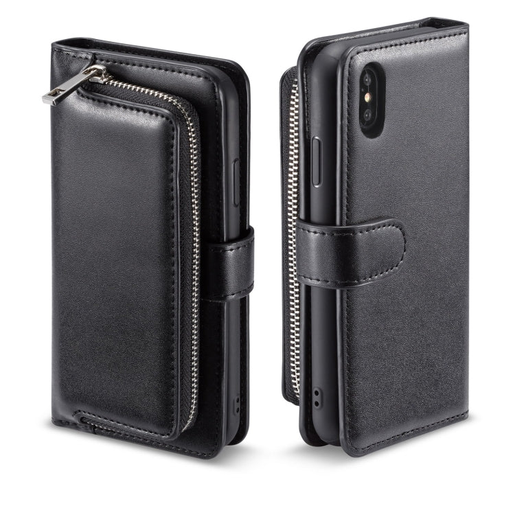 For iPhone XS Max Plain Texture Zipper Horizontal Flip Leather Case with Card Slots & Wallet Function