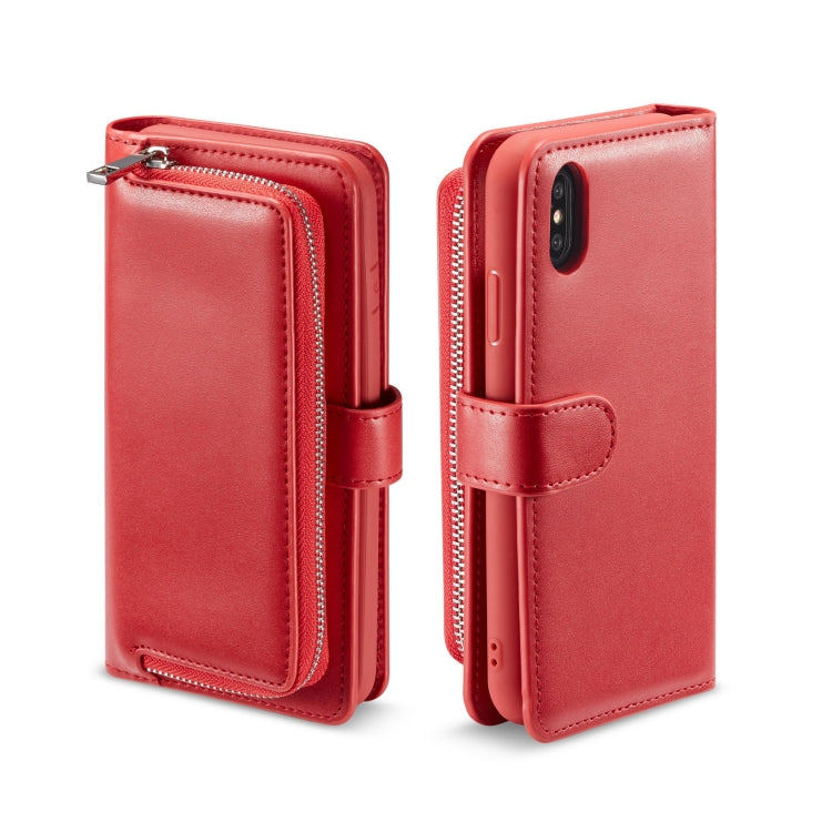 For iPhone XS Plain Texture Zipper Horizontal Flip Leather Case with Card Slots & Wallet Function