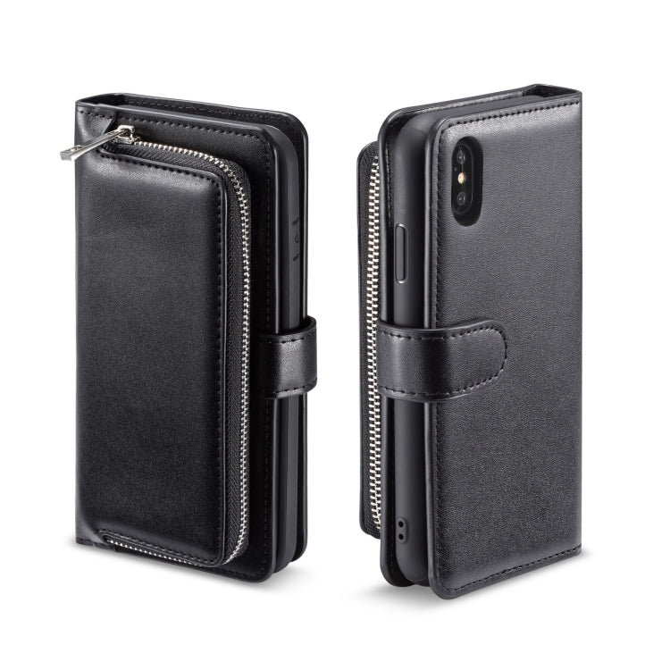 For iPhone XS Plain Texture Zipper Horizontal Flip Leather Case with Card Slots & Wallet Function