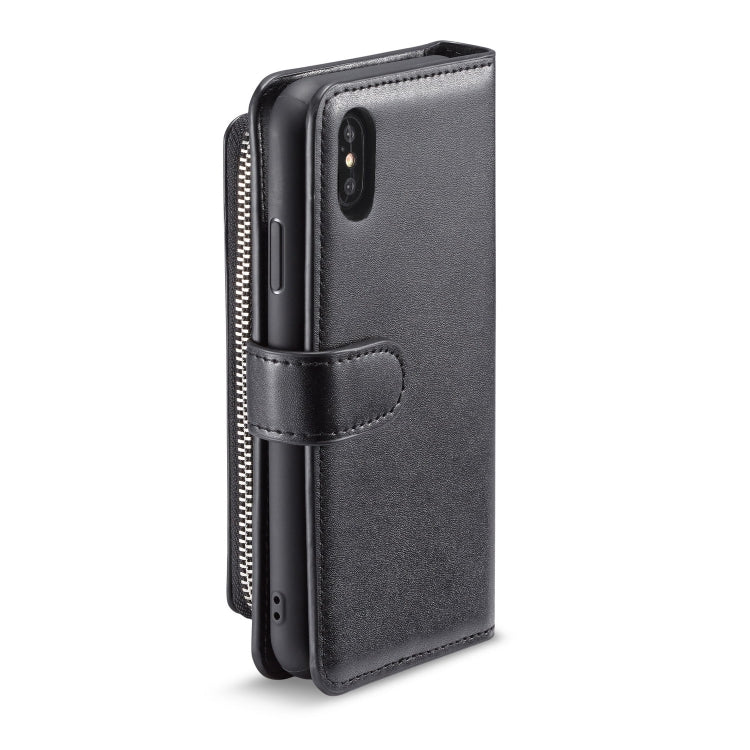 For iPhone XS Plain Texture Zipper Horizontal Flip Leather Case with Card Slots & Wallet Function