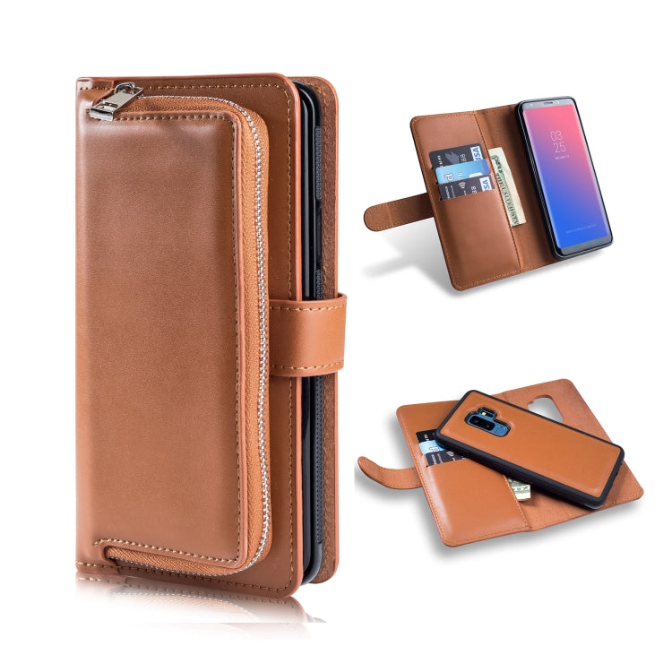 For Galaxy S9 Plus Plain Texture Zipper Horizontal Flip Leather Case with Card Slots & Wallet Function