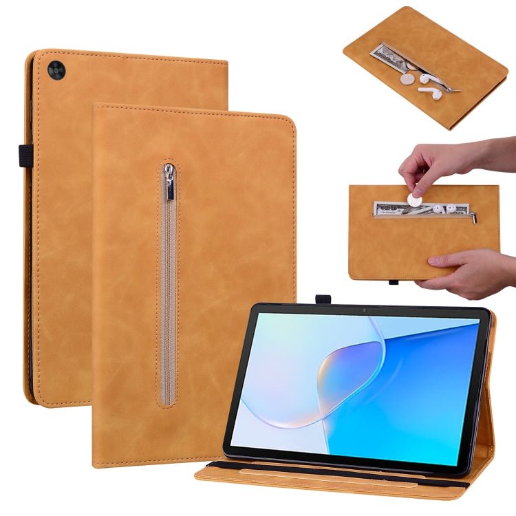 For Huawei MatePad SE Skin Feel Solid Color Zipper Leather Tablet Case