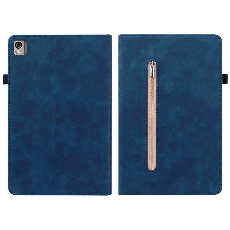 For Nokia T21 Skin Feel Solid Color Zipper Leather Tablet Case