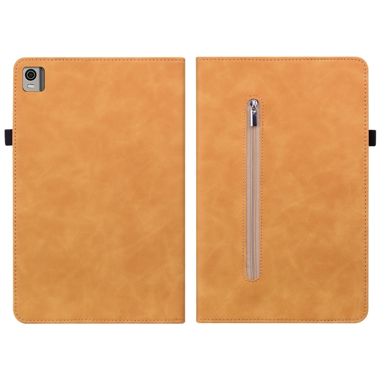 For Nokia T21 Skin Feel Solid Color Zipper Leather Tablet Case
