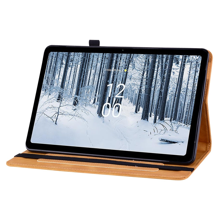 For Nokia T21 Skin Feel Solid Color Zipper Leather Tablet Case