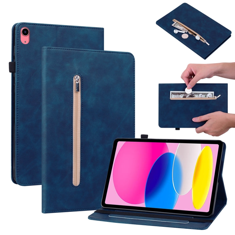 For iPad 10th Gen 10.9 2022 Skin Feel Solid Color Zipper Leather Tablet Case