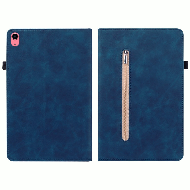 For iPad 10th Gen 10.9 2022 Skin Feel Solid Color Zipper Leather Tablet Case