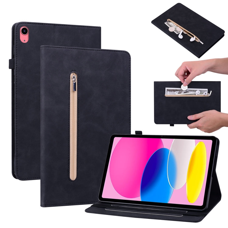 For iPad 10th Gen 10.9 2022 Skin Feel Solid Color Zipper Leather Tablet Case