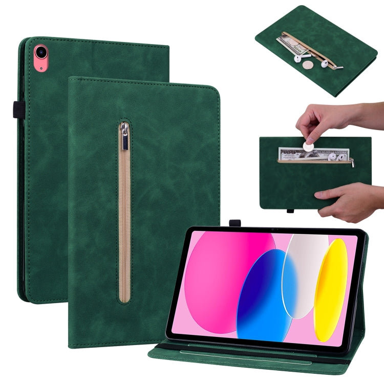 For iPad 10th Gen 10.9 2022 Skin Feel Solid Color Zipper Leather Tablet Case