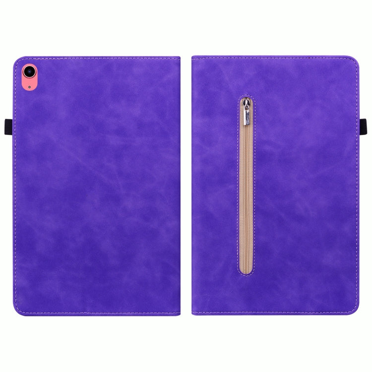 For iPad 10th Gen 10.9 2022 Skin Feel Solid Color Zipper Leather Tablet Case