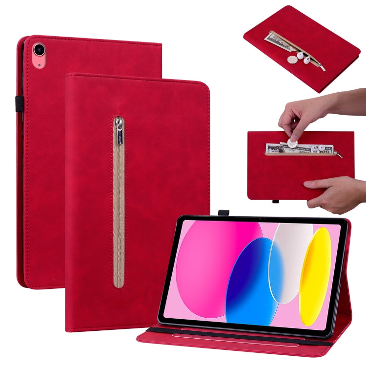 For iPad 10th Gen 10.9 2022 Skin Feel Solid Color Zipper Leather Tablet Case