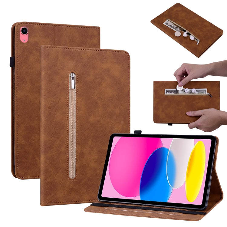 For iPad 10th Gen 10.9 2022 Skin Feel Solid Color Zipper Leather Tablet Case