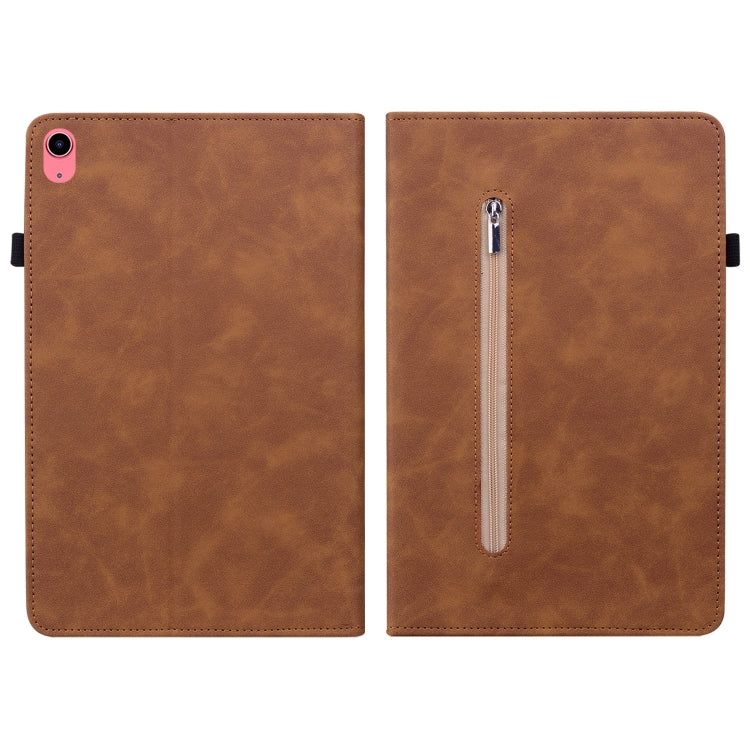 For iPad 10th Gen 10.9 2022 Skin Feel Solid Color Zipper Leather Tablet Case