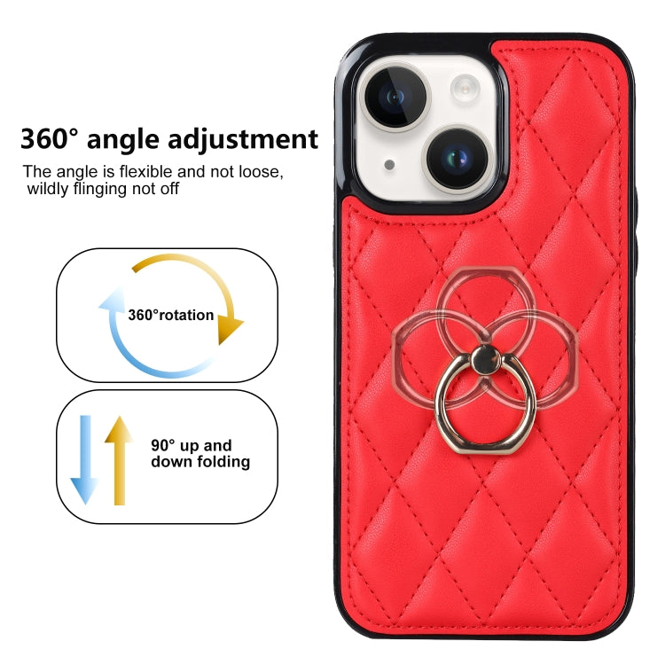 For iPhone 14 Rhombic PU Leather Phone Case with Ring Holder