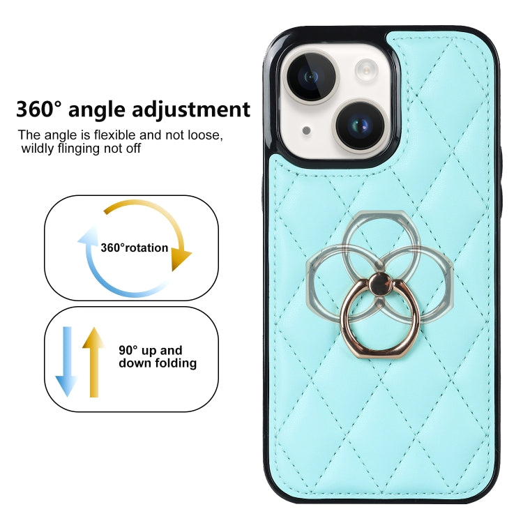 For iPhone 14 Rhombic PU Leather Phone Case with Ring Holder