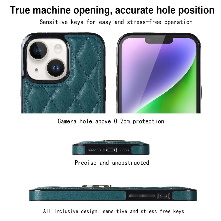 For iPhone 14 Rhombic PU Leather Phone Case with Ring Holder
