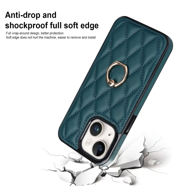 For iPhone 14 Rhombic PU Leather Phone Case with Ring Holder