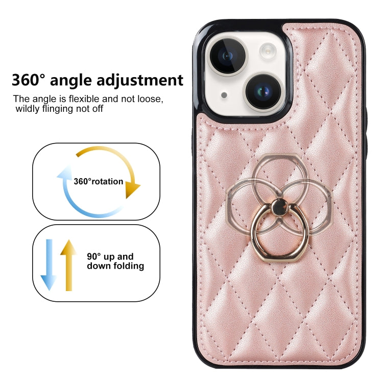 For iPhone 14 Rhombic PU Leather Phone Case with Ring Holder