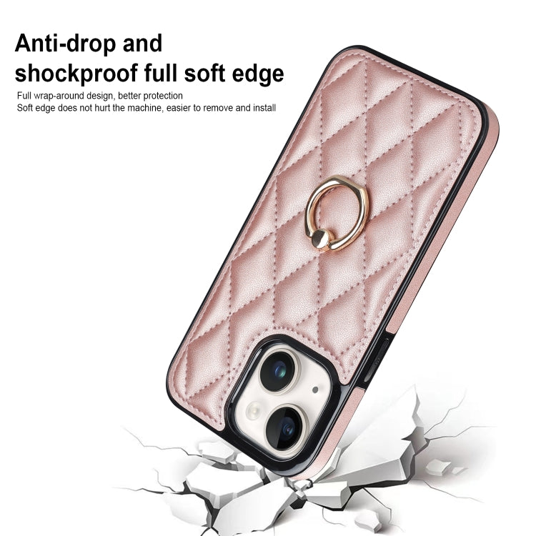 For iPhone 14 Rhombic PU Leather Phone Case with Ring Holder