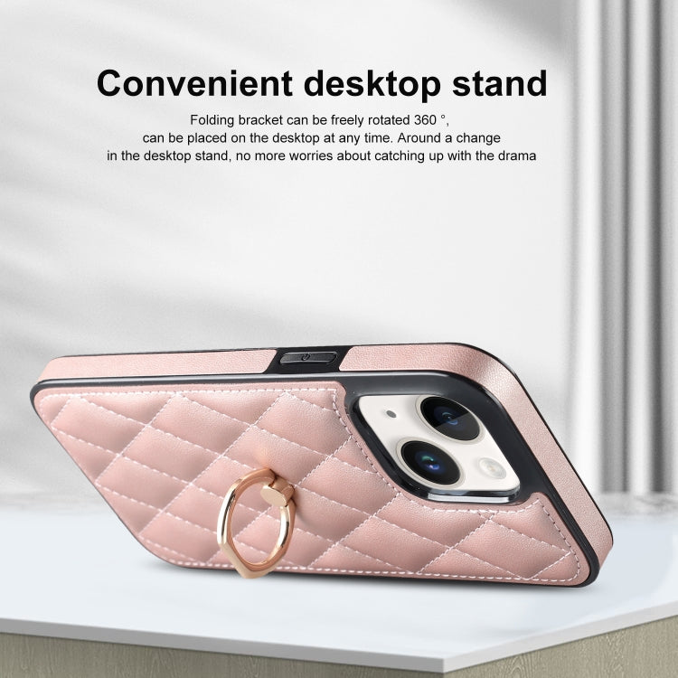 For iPhone 14 Rhombic PU Leather Phone Case with Ring Holder