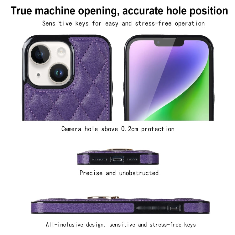 For iPhone 14 Rhombic PU Leather Phone Case with Ring Holder