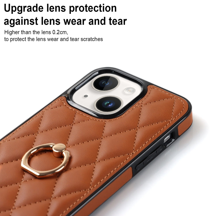 For iPhone 14 Rhombic PU Leather Phone Case with Ring Holder