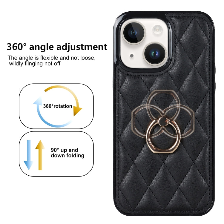 For iPhone 14 Plus Rhombic PU Leather Phone Case with Ring Holder
