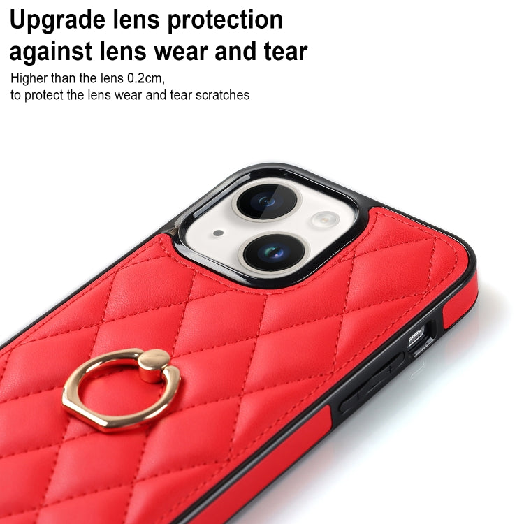 For iPhone 14 Plus Rhombic PU Leather Phone Case with Ring Holder