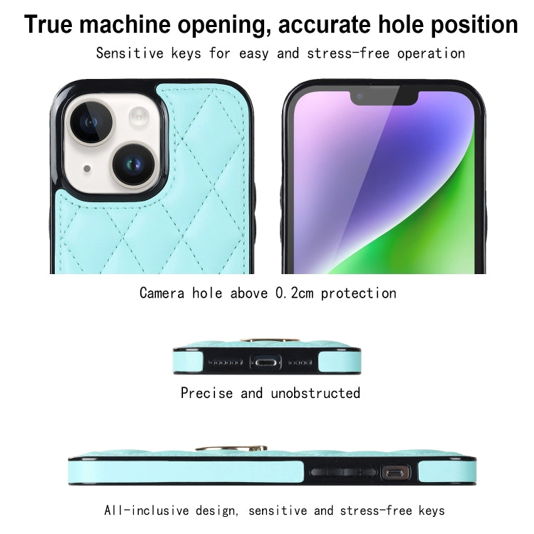 For iPhone 14 Plus Rhombic PU Leather Phone Case with Ring Holder