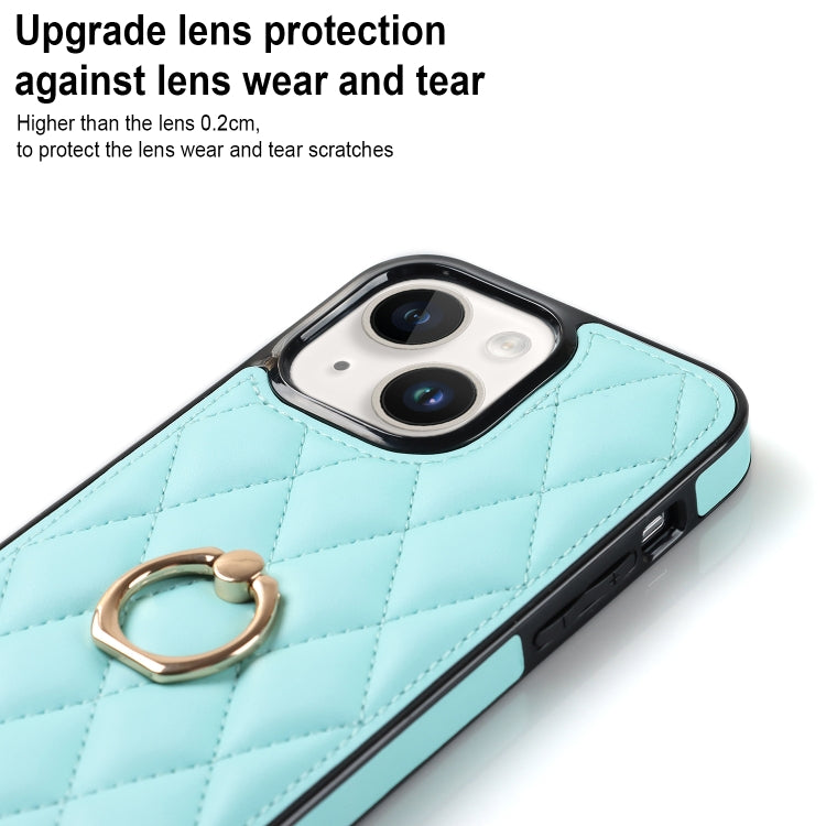For iPhone 14 Plus Rhombic PU Leather Phone Case with Ring Holder
