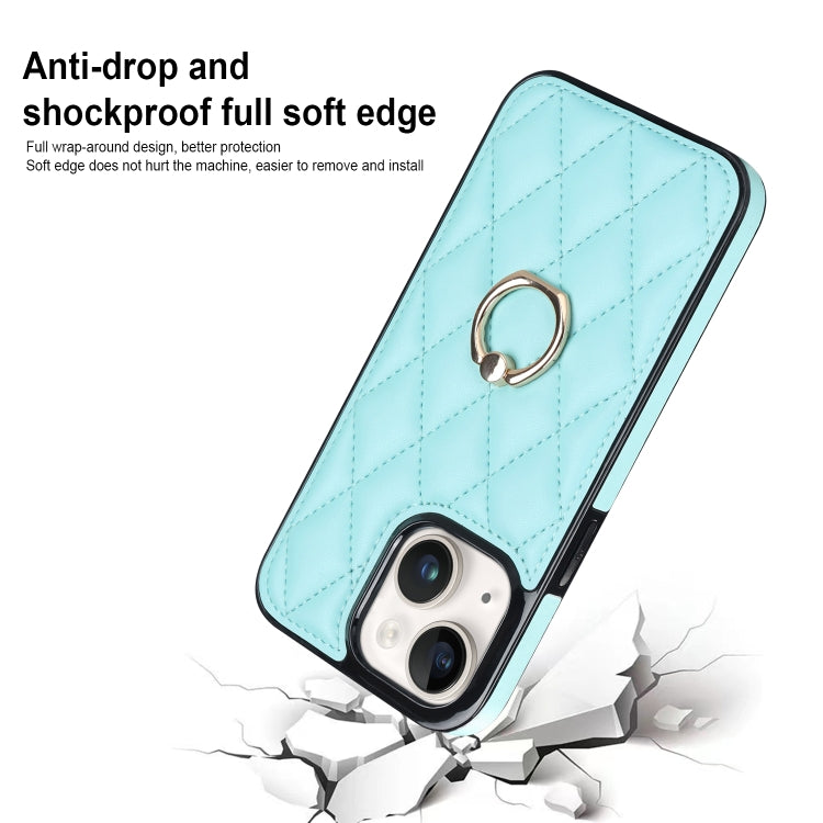 For iPhone 14 Plus Rhombic PU Leather Phone Case with Ring Holder