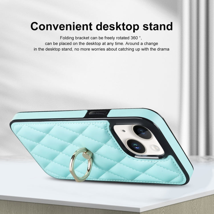 For iPhone 14 Plus Rhombic PU Leather Phone Case with Ring Holder