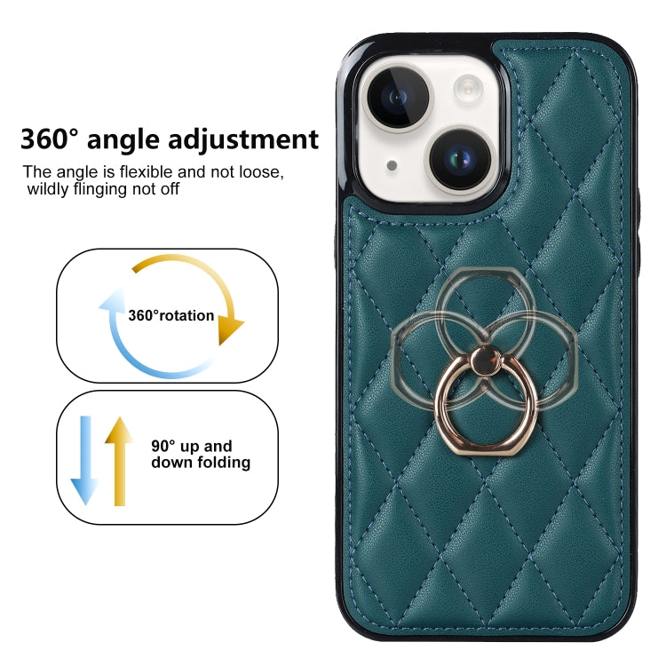 For iPhone 14 Plus Rhombic PU Leather Phone Case with Ring Holder