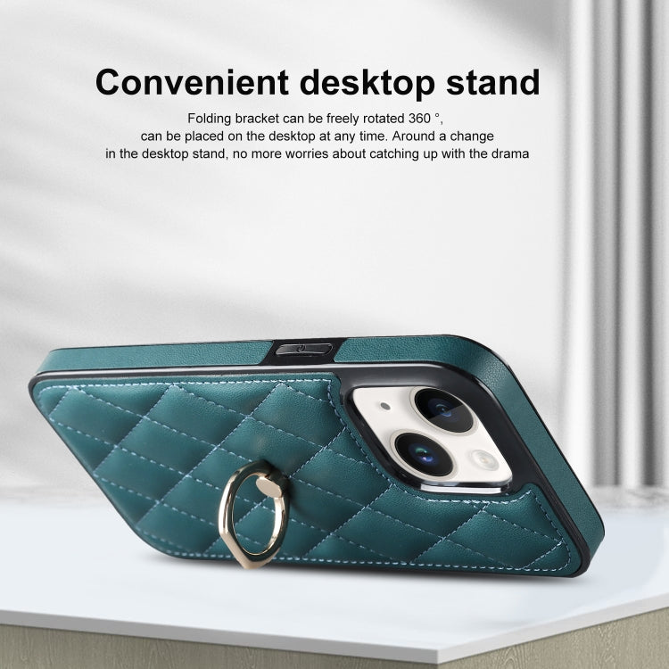For iPhone 14 Plus Rhombic PU Leather Phone Case with Ring Holder