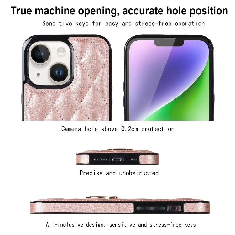 For iPhone 14 Plus Rhombic PU Leather Phone Case with Ring Holder