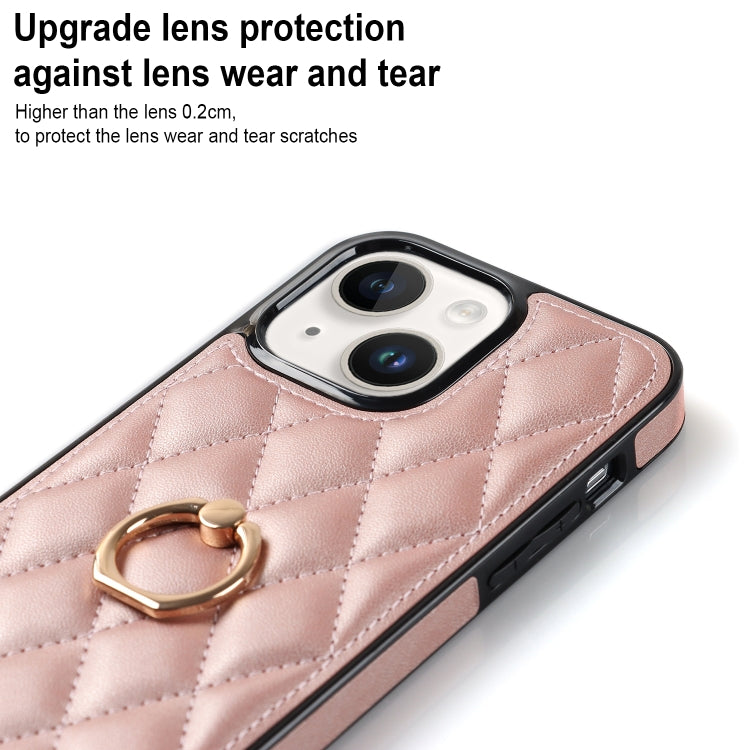 For iPhone 14 Plus Rhombic PU Leather Phone Case with Ring Holder
