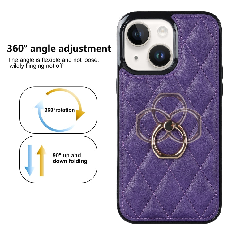 For iPhone 14 Plus Rhombic PU Leather Phone Case with Ring Holder
